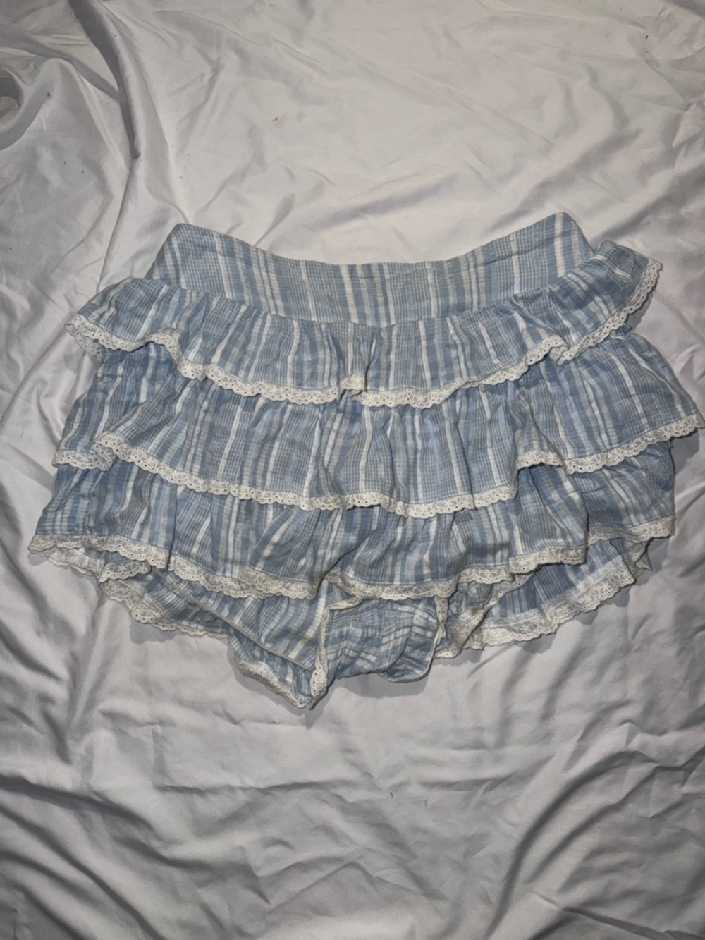 Blue & White Ruffled Altar’d State Tiered Shorts